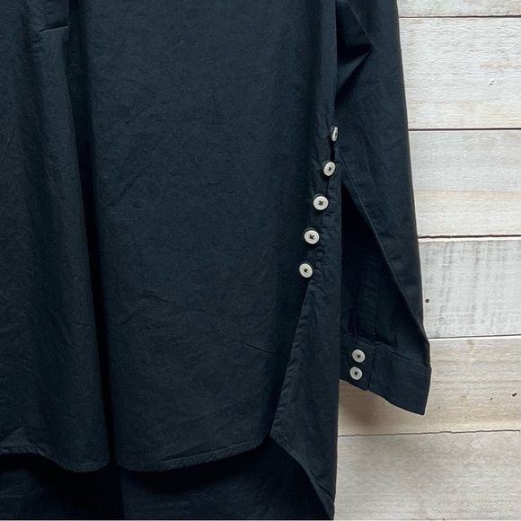 Anthropologie‎ Black Tunic Top Long Sleeve Collared V Neck Womens Medium Buttons - Picture 4 of 11